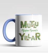 Kişiye Özel Mutlu Yıllar Text Tasarımlı Siyah Kupa (Mavi)
