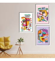 3'lü Ahşap Lamine Çerçeveli Mdf Tablo Pablo Picasso Renkli Portre (Beyaz)