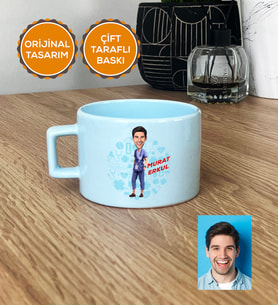 Kişiye Özel Karikatürlü Hemşire Hediye Pastel Fincan Erkek Hemşireye Tıp Bayramı Hediyesi (Mavi)