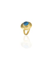Kadir Jewellery 22 Ayar Altın Kaplama Zirkon Taşlı Kadın Vintage Yüzük (Koyu Mavi)