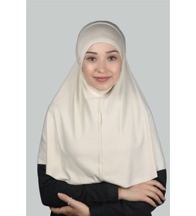İkili Set Pratik Eşarp Hazır Türban ve Hijab Tesettür Bonesi (Krem)