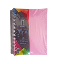 7+4 Ayraçlı Defter 11 Konulu 225 Yaprak 1 Adet 7 Kareli 4 Çizgili Spralli Plastik Kapak Seperatörlü (Pembe)
