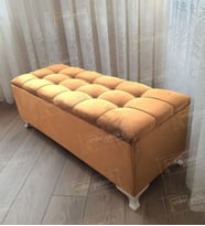 Lüks Çizgi Kapitoneli Sandıklı Puf Bench 110 cm (Vizon)