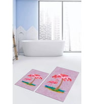 EVDEYA Baskılı Yıkanabilir Flamingo Desenli İkili Banyo Halısı Paspas Klozet Takımı, KLOZET-30-GRİ, (Pembe)