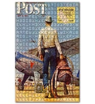 Cakapuzzle Vintage Dergi Kapağı Kovboy ve Uçak Puzzle Yapboz MDF (Ahşap) (1000 Parça)