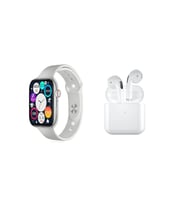 Xiaomi Redmi Note 9 Pro Max Uyumlu Watch 7 Series Akıllı Saat Smartwatch Ve Pro 5 Kablosuz Bluetooth Kulaklık İkili Paket (Gümüş)