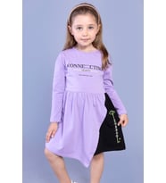 Toontoy Kız Çocuk Baskılı Garni Detaylı Elbise (Lila)