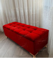 Çizgi Kapitoneli Sandıklı Puf 100 cm Gold Ayak (Kırmızı)