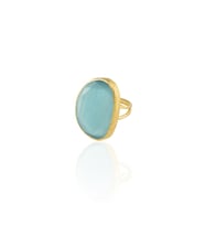 Kadir Jewellery 22 Ayar Altın Kaplama Kadın Fosil Taşlı Yüzük (Açık Mavi)