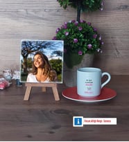 Doğum Günü Hediyesi Fotoğraflı Dekoratif Taş, Ahşap Altlıklı Türk Kahvesi Fincanı Hediye (Model 8)