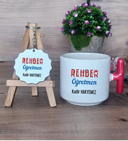 Rehber Öğretmeni Hediye Seti Kupa Bardak T Kulplu ve Anahtarlık Öğretmenler Günü Hediyesi (Model 1)