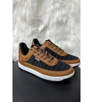 Günlük Erkek Sneaker Bağcıklı Fileli Hava Alabilen Yürüyüş Spor Ayakkabısı 013 (Siyah - Taba) (Siyah-Taba)