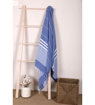 Çizgili %100 Pamuk Soft Peştemal Banyo Plaj Havlusu 100x180 Cm (Mavi)