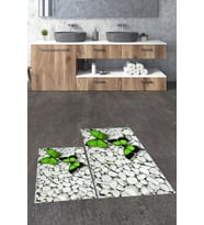 EVDEYA 3D Kelebek Desenli Yıkanabilir Silinir İkili Banyo Halısı Paspas Klozet Takımı, KLOZET-45-KAHVE, (Yeşil)