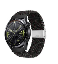 Sneezy Huawei Watch Ultimate - Watch Buds 22mm Uyumlu Metal Klips Solo Fiberlink Örgü Kordon (Siyah Desenli)