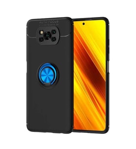 Xiaomi Poco X3 Kılıf Zore Ravel Yüzüklü Silikon Kılıf (Siyah-Mavi)