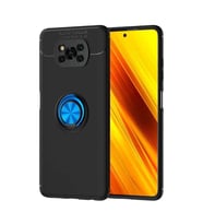 Xiaomi Poco X3 Kılıf Zore Ravel Yüzüklü Silikon Kılıf (Siyah-Mavi)
