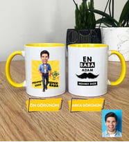 Kişiye Özel Karikatürlü Baba Hediye Kupa Bardak Babaya Babalar Günü Doğum Günü Hediyesi (Sarı)