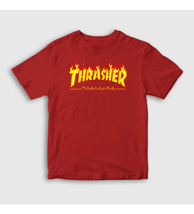 Presmono Unisex Çocuk Beyaz Logo Thrasher T-Shirt 277768tt (Kırmızı)