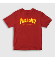 Presmono Unisex Çocuk Beyaz Logo Thrasher T-Shirt 277768tt (Kırmızı)