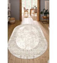 Dijital Baskılı Kaymaz Taban Yıkanabilir Oval Salon Halısı Mutfak Halısı Yolluk NDO-SD-663 (Krem)