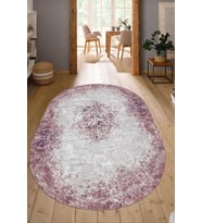 Dijital Baskılı Kaymaz Taban Yıkanabilir Oval Salon Halısı Mutfak Halısı Yolluk NDO-HT-198 (Pembe)