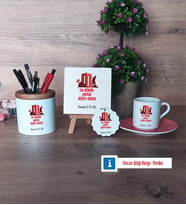 Asker Hediyesi Hediye Seti Dekoratif Taş, Kalemlik, Ahşap Altlıklı Türk Kahvesi Fincanı, Ahşap Anahtarlık Hediye (Model 6)