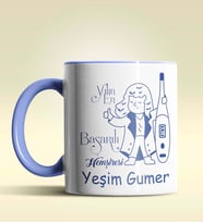 Kişiye Özel Yılın En Başarılı Hemşiresi (Bayan) Tema Turuncu Kupa (Mavi)