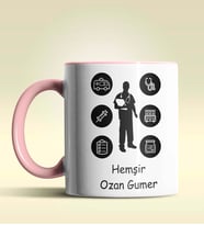 Kişiye Özel Hemşir Silüet (Bay) 2 Tasarımlı Turuncu Kupa Bardak (Pembe)