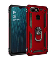 Oppo A12 Kılıf Zore Vega Yüzüklü Standlı Zırh Kılıf (Kırmızı)