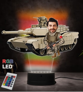 Doğum Günü Hediyesi,Sevgiliye Hediye, Kişiye Özel Fotoğraflı Tank Tasarımlı Erkek Karikatür 3D Led Lamba (RGB)