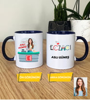 Kişiye Özel Karikatürlü Eczacı Hediye Kupa Bardak Kadın Eczacıya Tıp Bayramı Hediyesi (Lacivert)
