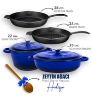 Lava Döküm 4X New Heritage Serisi Döküm Demir Tencere Tava Çeyiz Seti (Mavi)
