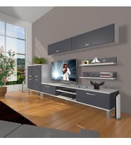 Decoraktiv Eko 6y Mdf Dvd Krom Ayaklı Tv Ünitesi Tv Sehpası (Beyaz - Antrasit)