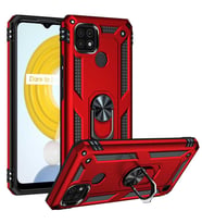 Realme C21 Kılıf Zore Vega Yüzüklü Standlı Zırh Kılıf (Kırmızı)
