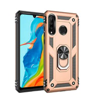 Samsung Galaxy A20S Uyumlu Kılıf Standlı Manyetik Yüzüklü Military Magnetic Ring Polycarbonate and TPU Case (Gold)