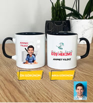 Kişiye Özel Karikatürlü Diş Hekimi Hediye Kupa Bardak Erkek Diş Hekimine Tıp Bayramı Hediyesi (Siyah)