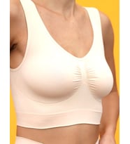 Kadın Modal Crop Top Büstiyer Toparlayıcı Kalın Askılı Seamless Dikişsiz Örme Bustiyer (Ten)