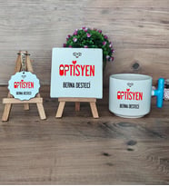 Optisyen Hediye Seti Kupa Bardak T Kulplu, Dekoratif Taş, Anahtarlık Tıp Bayramı Hediyesi (Model 3)