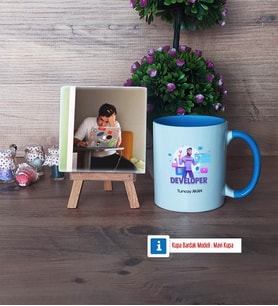 Developer Fotoğraflı Dekoratif Taş, Kupa Bardak Beyaz Hediye (Model 4)