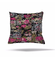 Patchwork Çiçek Desen Etnik Gizli Fermuarlı Yastık Kılıfı Kırlent Kılıfı Koltuk Yastık Kılıfı  (Fuşya-Siyah)