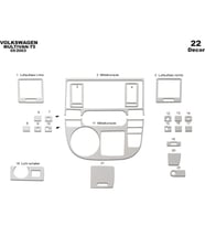 Meriç® Volkswagen T5 Multivan Ön Torpido Kaplama Maun 22 Parça 2003-2009 (Alüminyum)