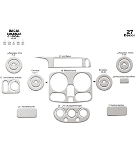 Meriç® Dacia Solenza Ön Torpido Kaplama Maun 27 Parça 2004-2009 (Alüminyum)