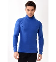 Erkek Balıkçı Yaka Boğazlı Slim Fit Kazak (Saks)