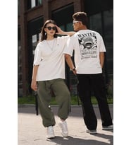 Anime One Piece Luffy Wanted Ön Arka Baskılı T-shirt (Beyaz)