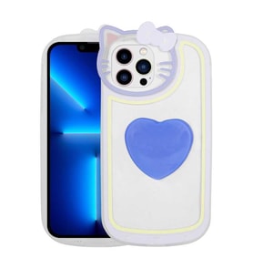 Uyumlu Model Apple iPhone 13 Pro Kılıf Kedi Figürlü Pop Soketli Kapak (Mavi)
