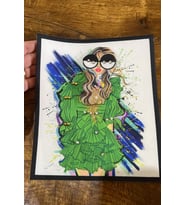 3 BOYUTLU KABARTMA GÖZLÜKLÜ KIZ ARMA DİKİŞ APLİKE 24X19 CM (Yeşil)