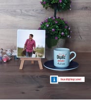Diyaliz Teknikeri Fotoğraflı Dekoratif Taş, Ahşap Altlıklı Türk Kahvesi Fincanı Hediye Diyaliz Teknikerine Hediye (Model 4)
