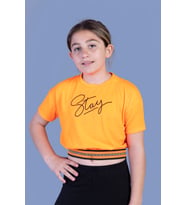 Toontoy Kız Çocuk Şerit Detaylı Baskılı Tişört (Turuncu)