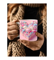Kalp Baskılı 3D Tasarım Seramik Kupa Mug -  Kupa Bardak (05)